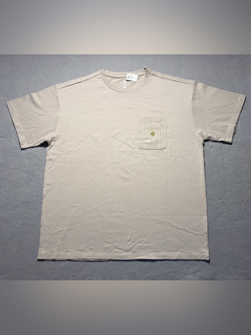 Converse Men’s Pocket T-Shirt Size L Tan Beige Embroidered Logo NWT